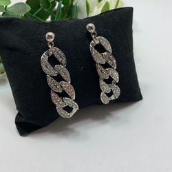 Simple crystal hip hop chain gold drop earrings, Silver