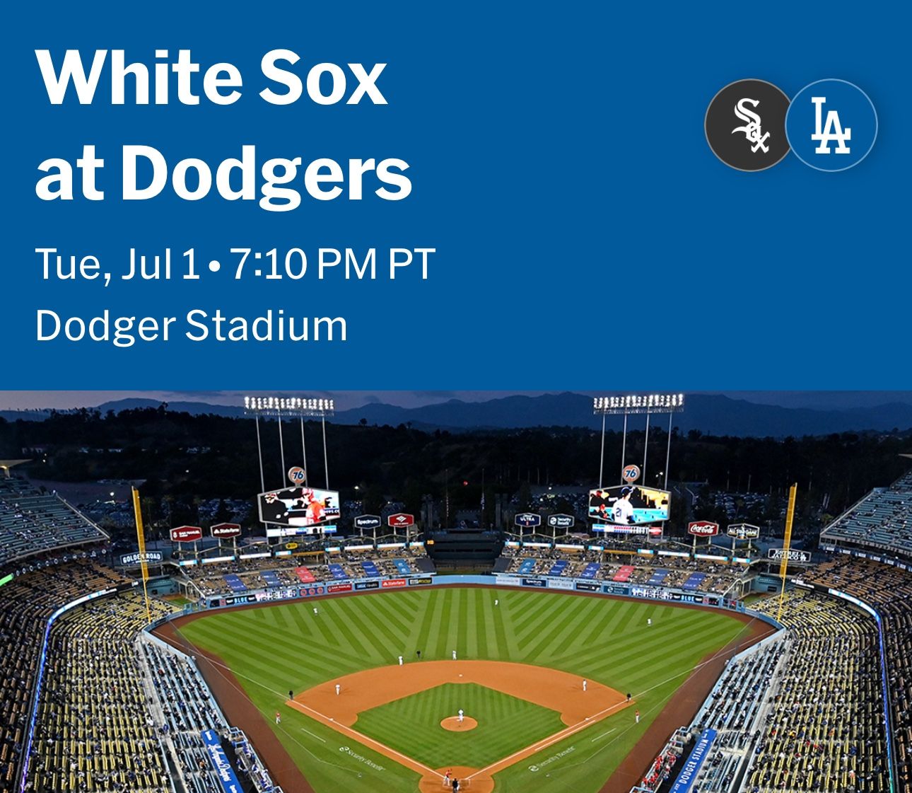 4 Dodger Tickets July 1st Vs White Sox $35 Each