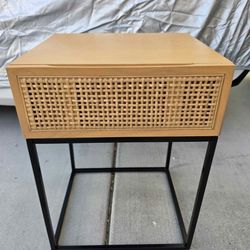 Mid-Century Boho End Table – Woven Cane & Metal (Project 62)