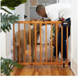 Ingenuity Wood Banister & Stair Safety Pet and Baby Gate, 32"-48" Wide, 33" Tall, Install Banister to Banister or Wall,