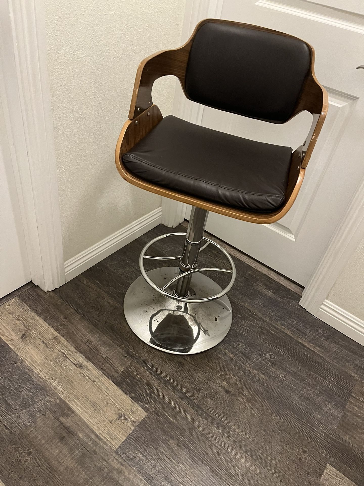 Used Bar Stool. Walnut Fauz Leather
