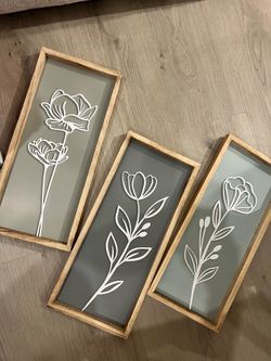 3D Wooden Floral Bathroom Wall Decor (Set of 3) Lightweight Frames