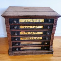 Antique 1888 Clark's Six-Drawer Spool Cabinet

