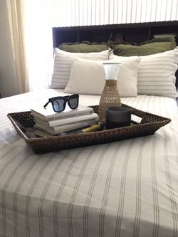 Bohemian brown wicker rectangle tray