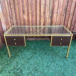 Glass And Brass Desk/Vanity