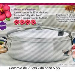 Cacerola De 22 Qts Vida Sana 5 Pla Nieva En Su Caja 🌺 Princess House 🌺 