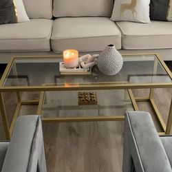 Like new 2 Level Rectangular glass and brass Coffee Table