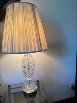 30” Vintage Cut Glass / Crystal Table Lamp with Pleated Shade