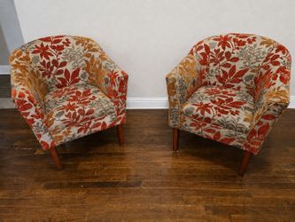 Matching Pair of Floral Accent Chairs – Burnt Orange / Fall Colors