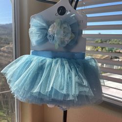 Newborn Baby Girl Tutu Set Skirt with Headband  And Feet Accessories/ NEW/ Blue Color 