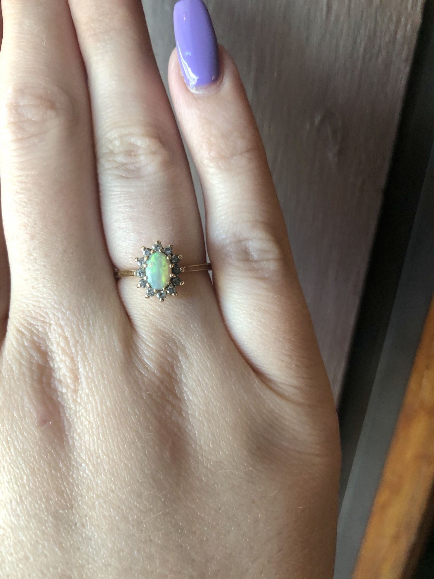 14K Gold Ring With Opal and Diamond size 6