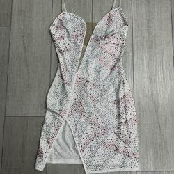 Crystal-Embellished White Bodycon Dress