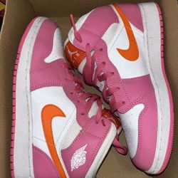 Jordan 1 Mid Pink/orange - Size 5.5 (fits Women’s 7) - Worn Once- Like New 