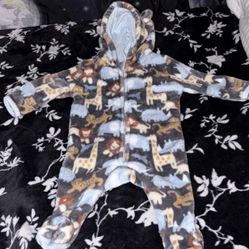 Hooded Animal Print Fleece Puffer Snowsuit Gray Blue 3-6 Months Safari