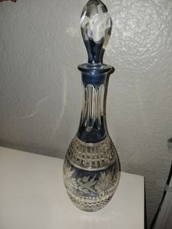 Vintage Clear Blue Diamond Floral Crystal Decanter