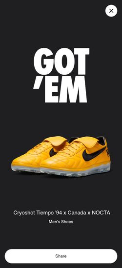 Size 9.5 Canada x NOCTA x Nike Cryoshot Tiempo '94