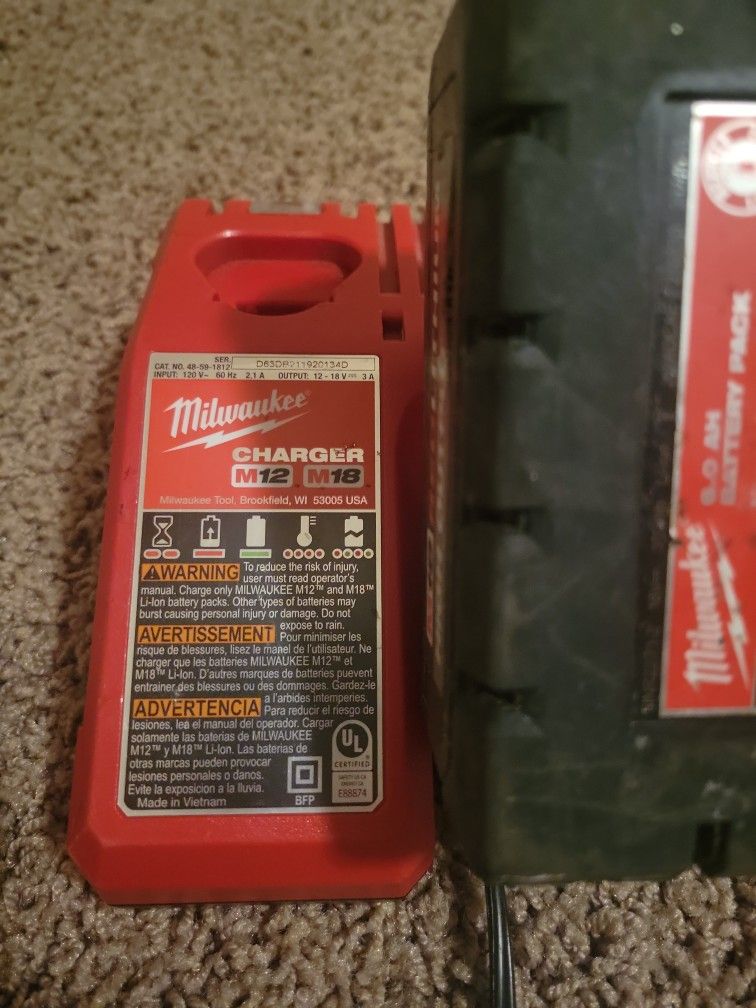 Milwaukee M18 XC6.0 High Output Battery + M12/M18 Charger (Tested) $60 OBO