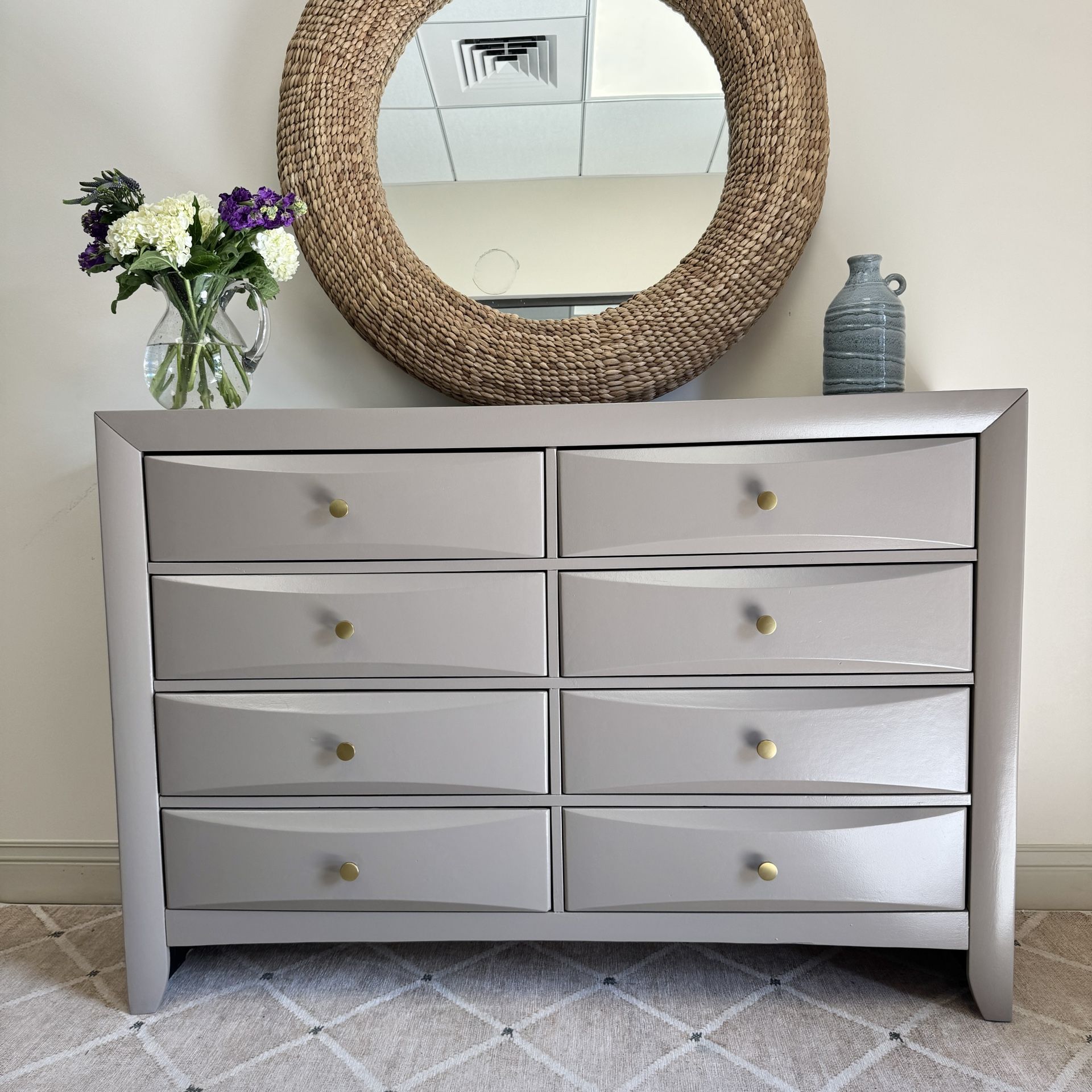 Beautiful Taupe 8 Drawer Modern Dresser