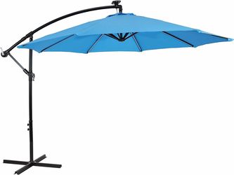 Yaheetech 10' Solar Offset Patio Umbrella - Solar Cantilever Umbrella Outdoor with LED Lights - Polyester Shade, Air Vent, & Cross Base