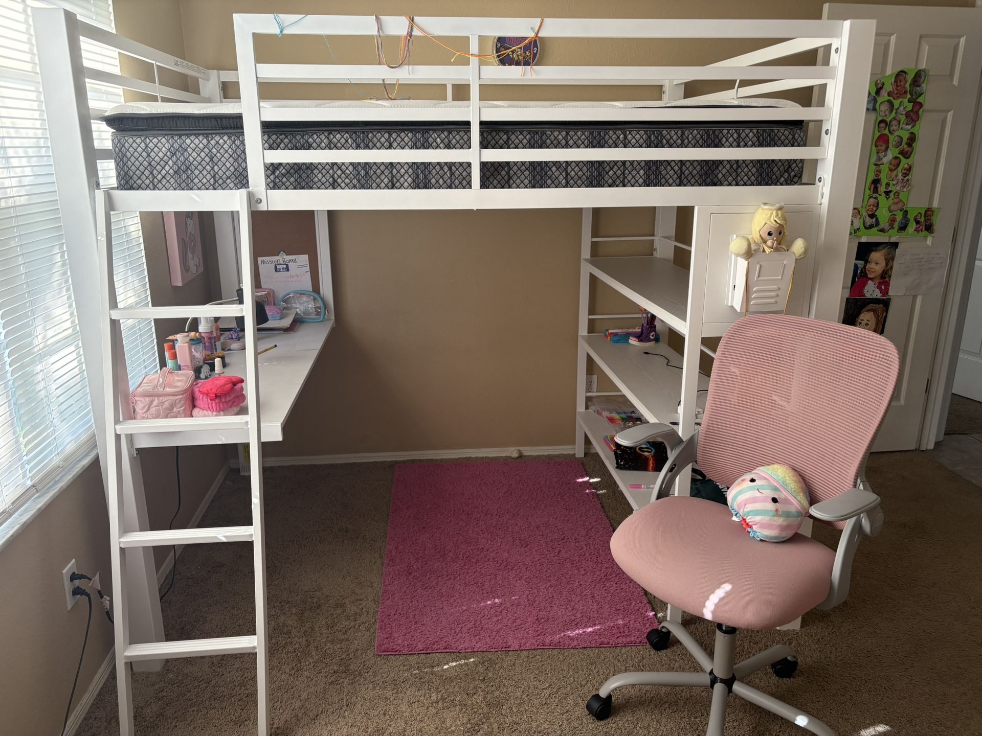 Queen Size Bunk Bed With Desk And Shelves.