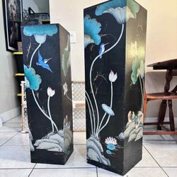 Pair Of Vintage Chinese Wood Pedestal Stands- 42”H 38.5”H