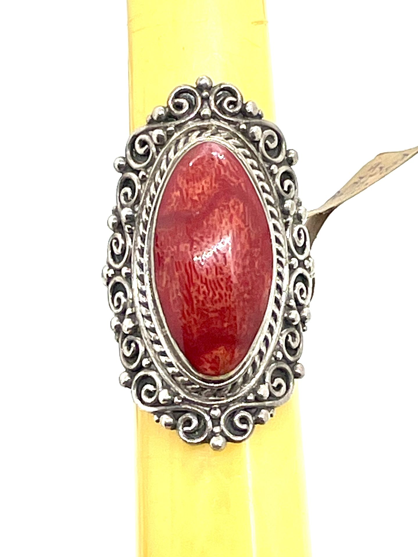 Southwestern Sterling Coral Ring Sz 8