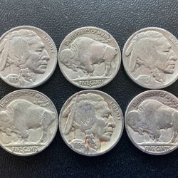 6 Vintage 1930s 1920s Indian Head Buffalo Nickels Rare Coins HTF 