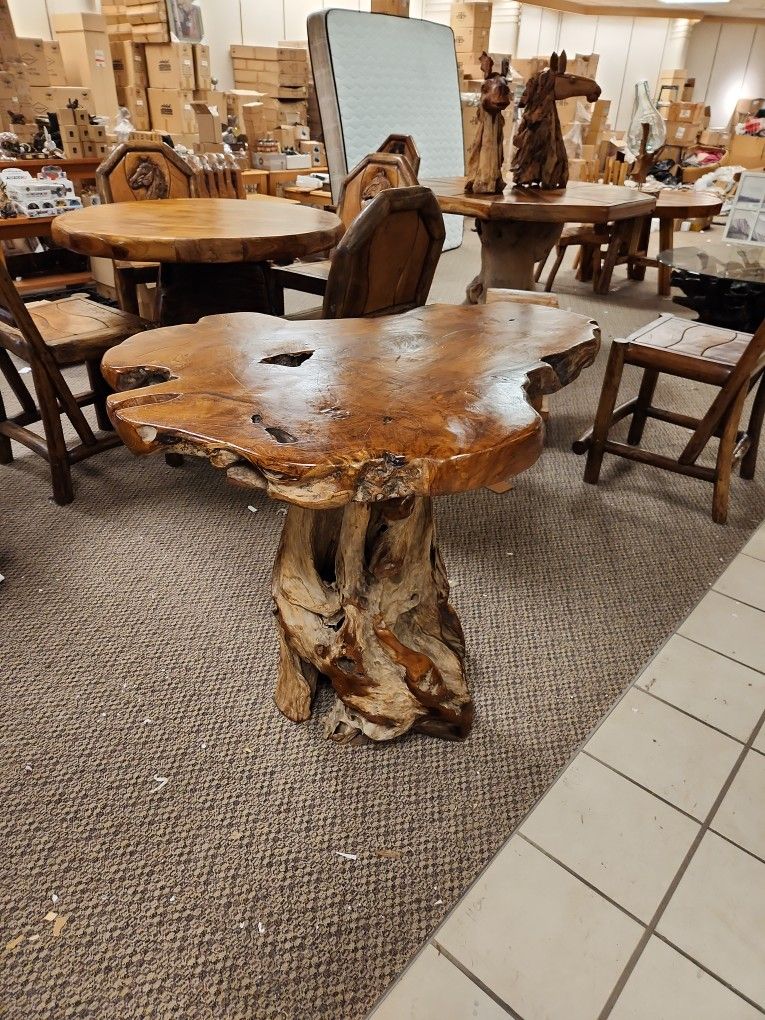 48" Wide Teak Slab Live Stump Bar Table