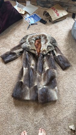 Muskrat Patchwork Fur Coat with Raccoon Collar