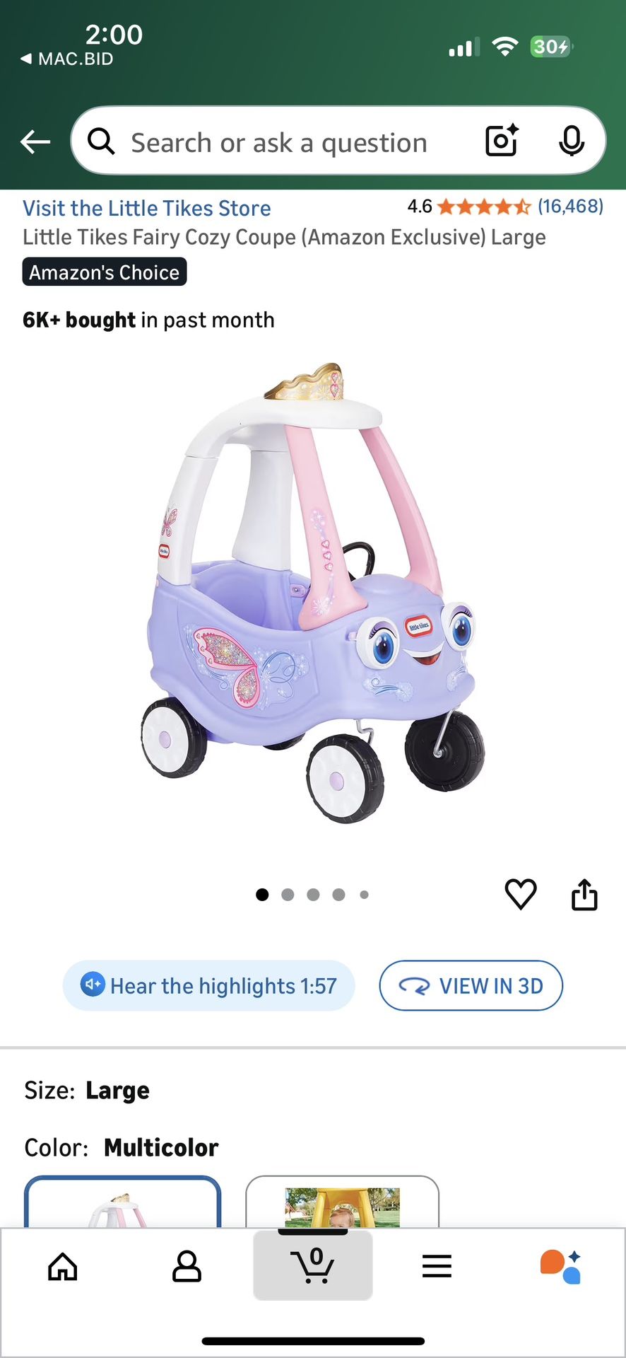 Little Tikes Fairy Cozy Coupe Brand New