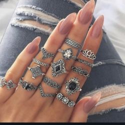 15 Pcs Vintage Flowers Design Rings