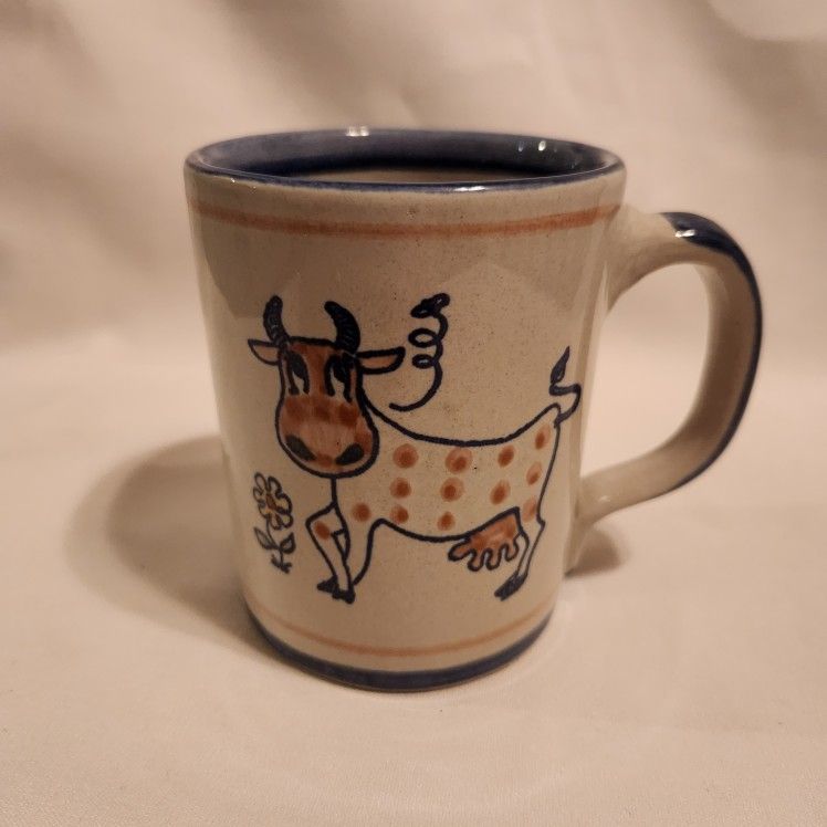 Louisville Stoneware Whimsical Cow Glazed Pottery Heavy Duty Mug Cup
