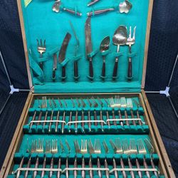 Complete Thailand 144 Piece Fortune Jewelry Brass Flatware Set with Wood Handles 