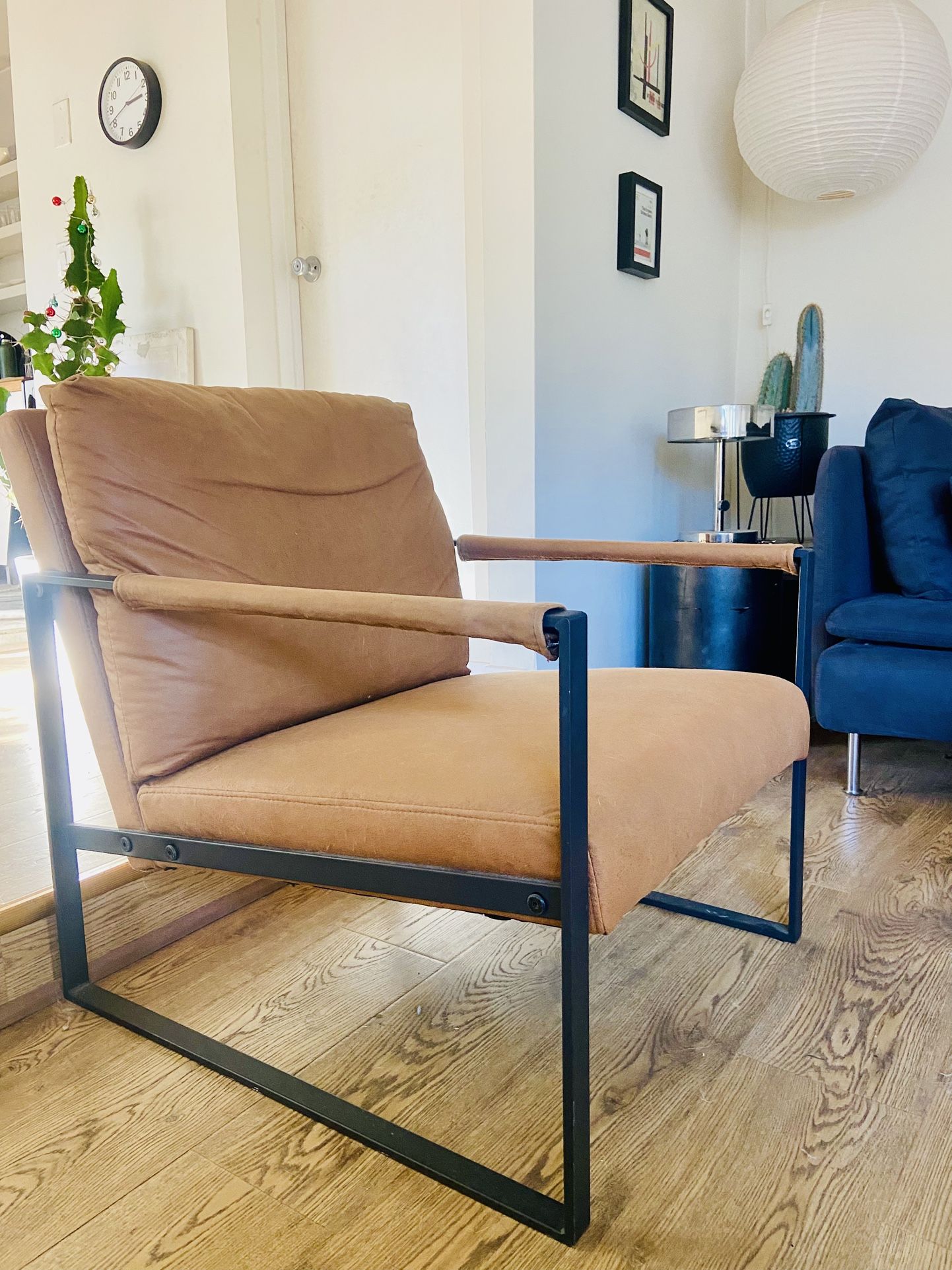 Armchair Tan Metal Frame Micro Suede