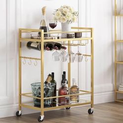 TUTOTAK Bar Cart, Serving Cart for Home, Drink Cart, Mobile Kitchen Shelf with Wine Rack