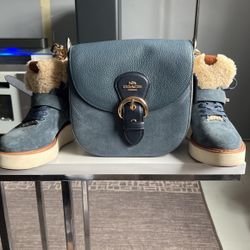 Beautiful Denim Suede Double Handle Bag /wallet