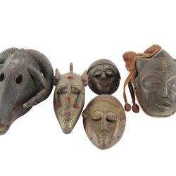 5 African Carved Masks 