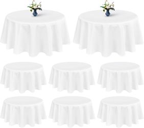 8 Pack Round Tablecloth 70 Inch Round White Table Cloths Polyester Tablecloths for Round Tables Washable Decorative Fabric Table Covers for Wedding Di