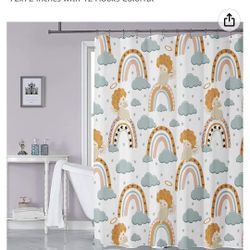 Rainbow Shower Curtain Cute Angel Waterproof Fabric Shower Curtain Sets Lovely Modern Abstract Cloud Bath Curtain for Kids Teenagers Bathroom 72x72 In