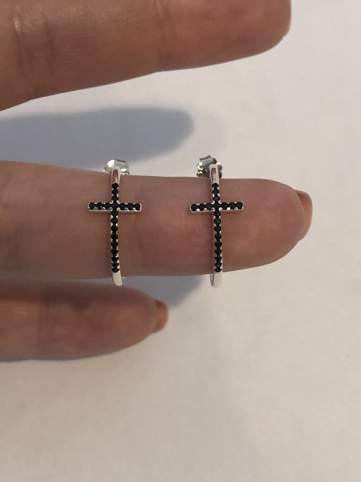 Brand New Sterling Silver 925 Cross Earnings with Black CZ Diamonds