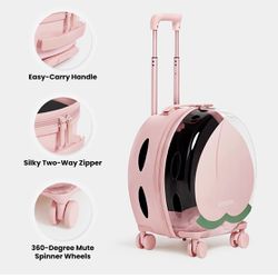 Pet Carrier with 1 Stickers and 2 Mats, Pink Pet Partially Transport Luggage with Wheels and Telesco