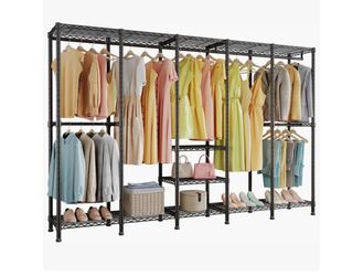 Large Freestanding Wire Garment Rack with Shelves