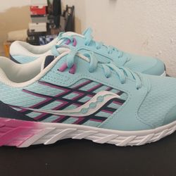 Saucony Girls Light Blue Pink Kids Size 6.5