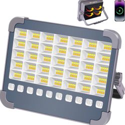 100W LED Rechargeable Work Light, 6000mAh Portable Solar Floodlight with 5 Light Modes, 10,000 Lumens Security Lights, IP66 Waterproof for Camping, Po