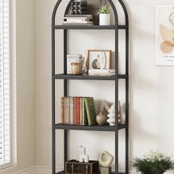 Yusong Bookshelf 4 Tier Arched Bookcase, 71.3" Tall Industrial Open Book Shelves for Living Room, Modern Freestanding Display Shelving Unit Storage Ra