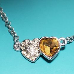 Double Yellow Heart And Rhinestone Valentine's Day Necklace 