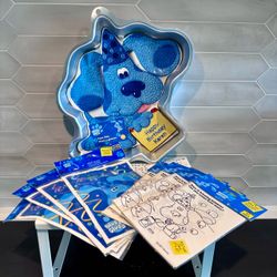 Vintage 1999 Blue's Clues Party Celebration Wilton cake pan Birthday party 32 treat lot bags and 32 coloring sheet favors