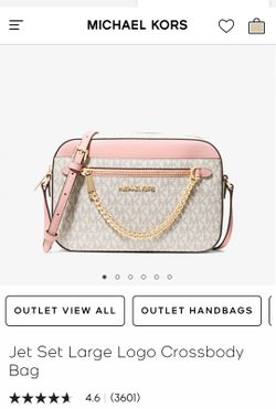 Michael Kors White & Pink Jet Set Large Logo Crossbody Bag