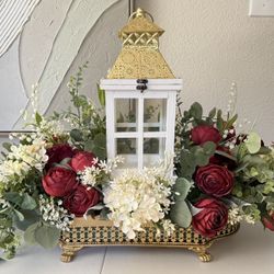 Gold Candle Rose Flower Arrangement Holder - Candelabro dorado arreglo floral rosas Artificial Flowers