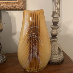 Yellow glass vase 13” tall by 7” wide